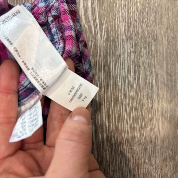 Roots Womens Flannel Purple blue plaid button up shirt cotton long sleeves sz S - Picture 7 of 10